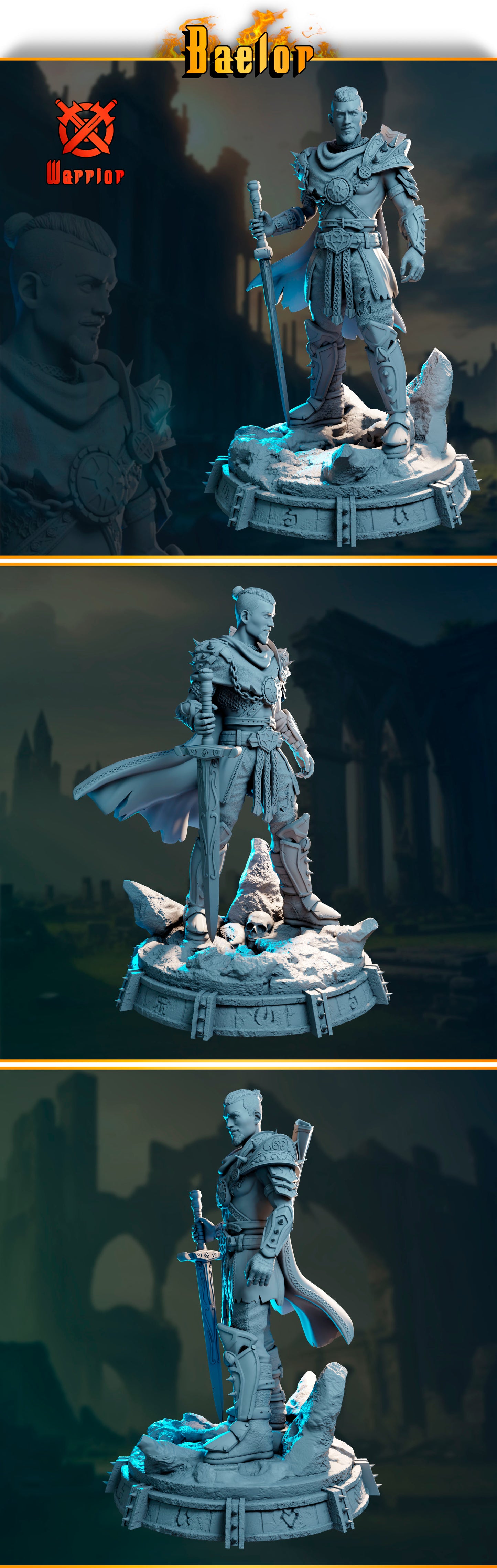 Underworld Miniatures - Guardians of Destiny - Baelor - 32/75/120mm Pin Up/Figure/Model/Diorama - Helios3DPrinting