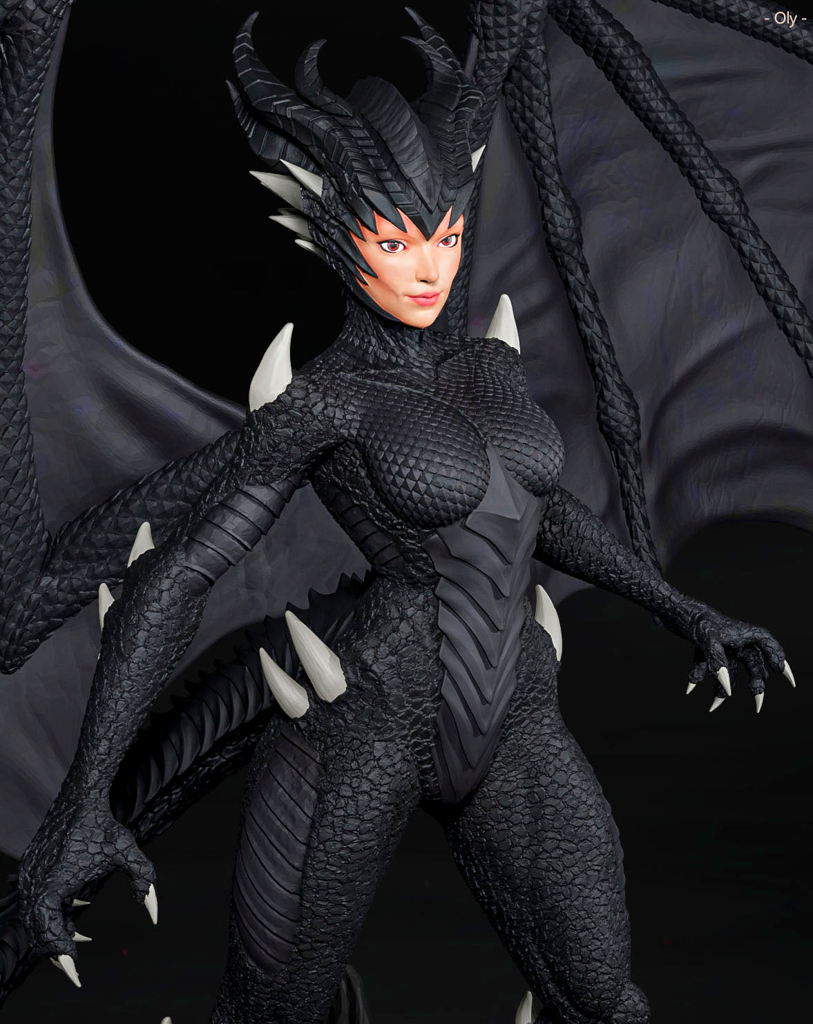 Amra 3D Art - Dark Dragon Family - Female - 80mm Pin Up/Figure/Model/Diorama - Helios3DPrinting