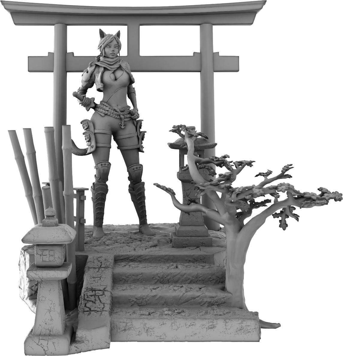 3darts - "Moriko" Cute Deadly Neko Assassin - Pin Up/Figure/Model/Diorama - Helios3DPrinting