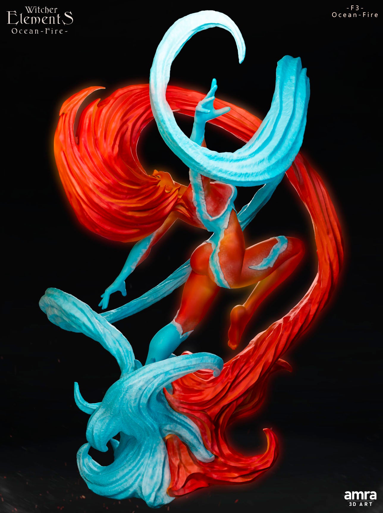 Amra 3D Art - Witcher Elements - Fire & Water - 80mm Pin Up/Figure/Model/Diorama - Helios3DPrinting