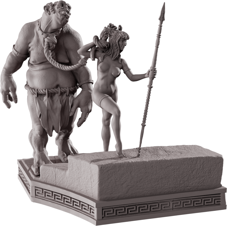Devi Miniatures - Amazons - Lyndra & Ogre - 75mm Pin Up/Figure/Model/Diorama