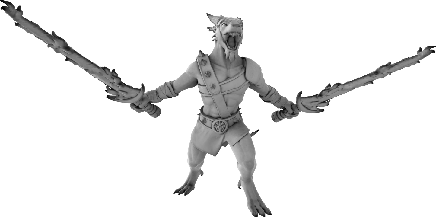 3 Amigos Miniatures - Kobold w/ Two Flaming Swords - DnD/TTRPG Figure/Miniature - Helios3DPrinting