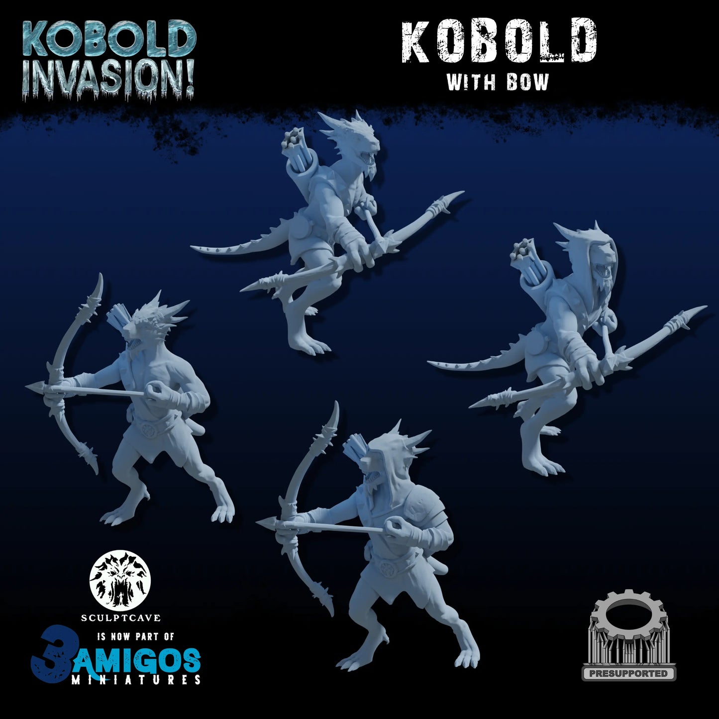 3 Amigos Miniatures - Kobold w/Bow - DnD/TTRPG Figure/Miniature - Helios3DPrinting
