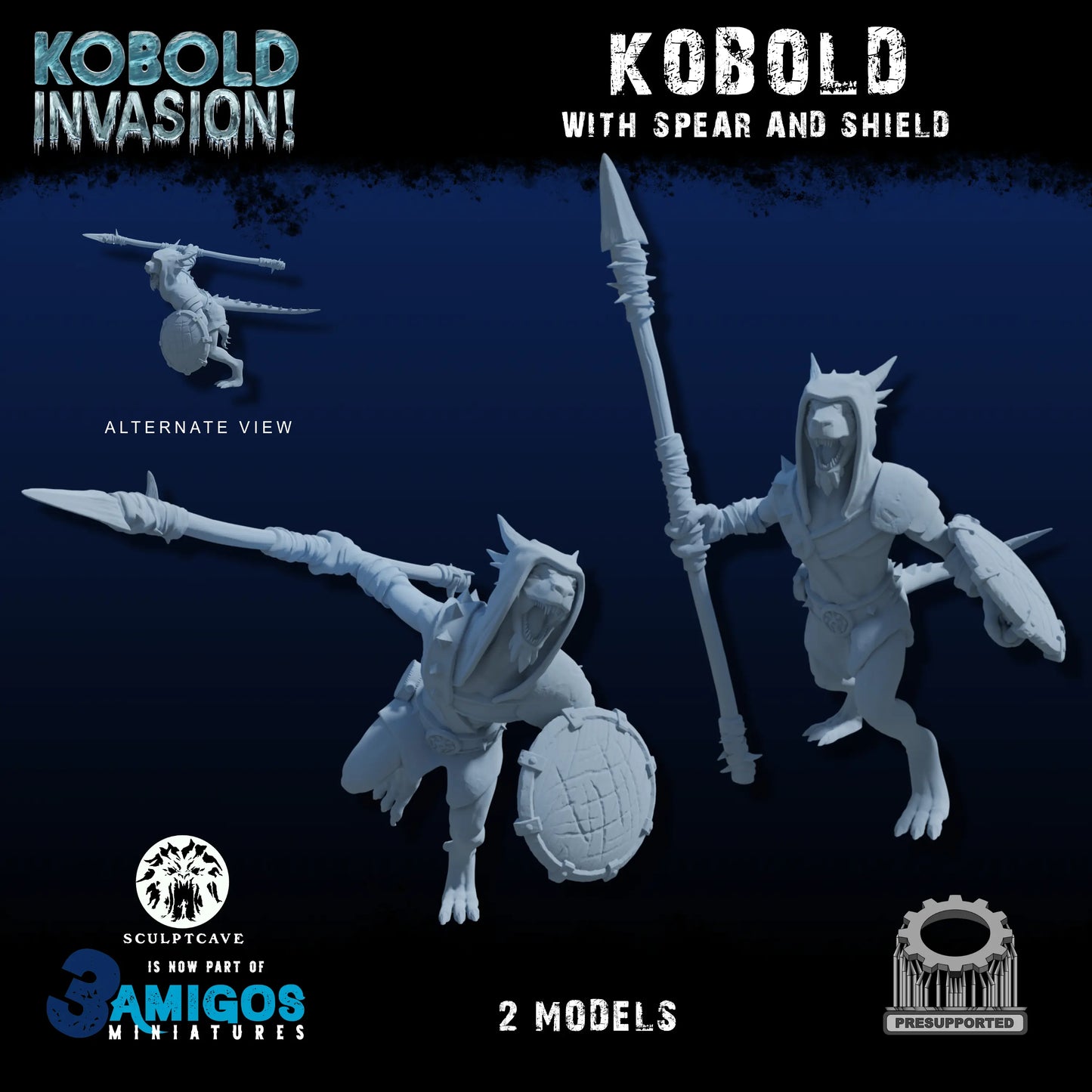 3 Amigos Miniatures - Kobold w/Spear - DnD/TTRPG Figure/Miniature - Helios3DPrinting