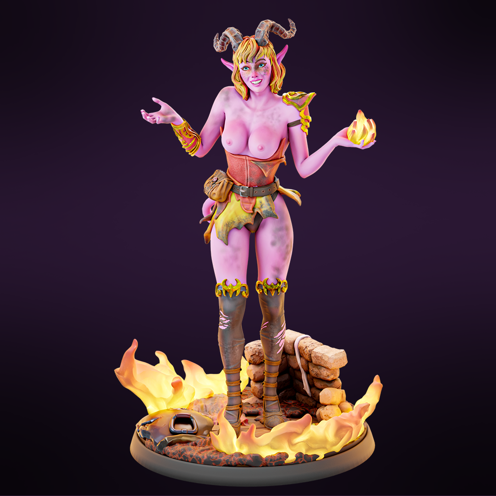 Miniatures Cave - Jwala the Pyschotic Tiefling - 4 Poses - 75/100mm Pin Up/Figure/Model/Diorama