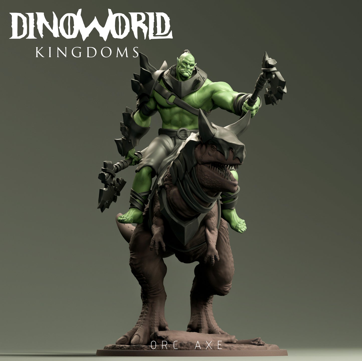 Dinoworld - Kingdoms #2 - Carnotaurs w/Orc Mount #2 - DnD/Pathfinder/TTRPG Figure