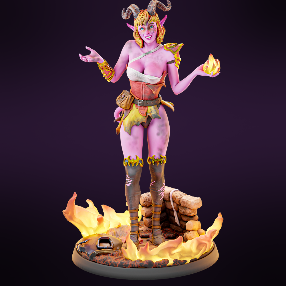 Miniatures Cave - Jwala the Pyschotic Tiefling - 4 Poses - 75/100mm Pin Up/Figure/Model/Diorama