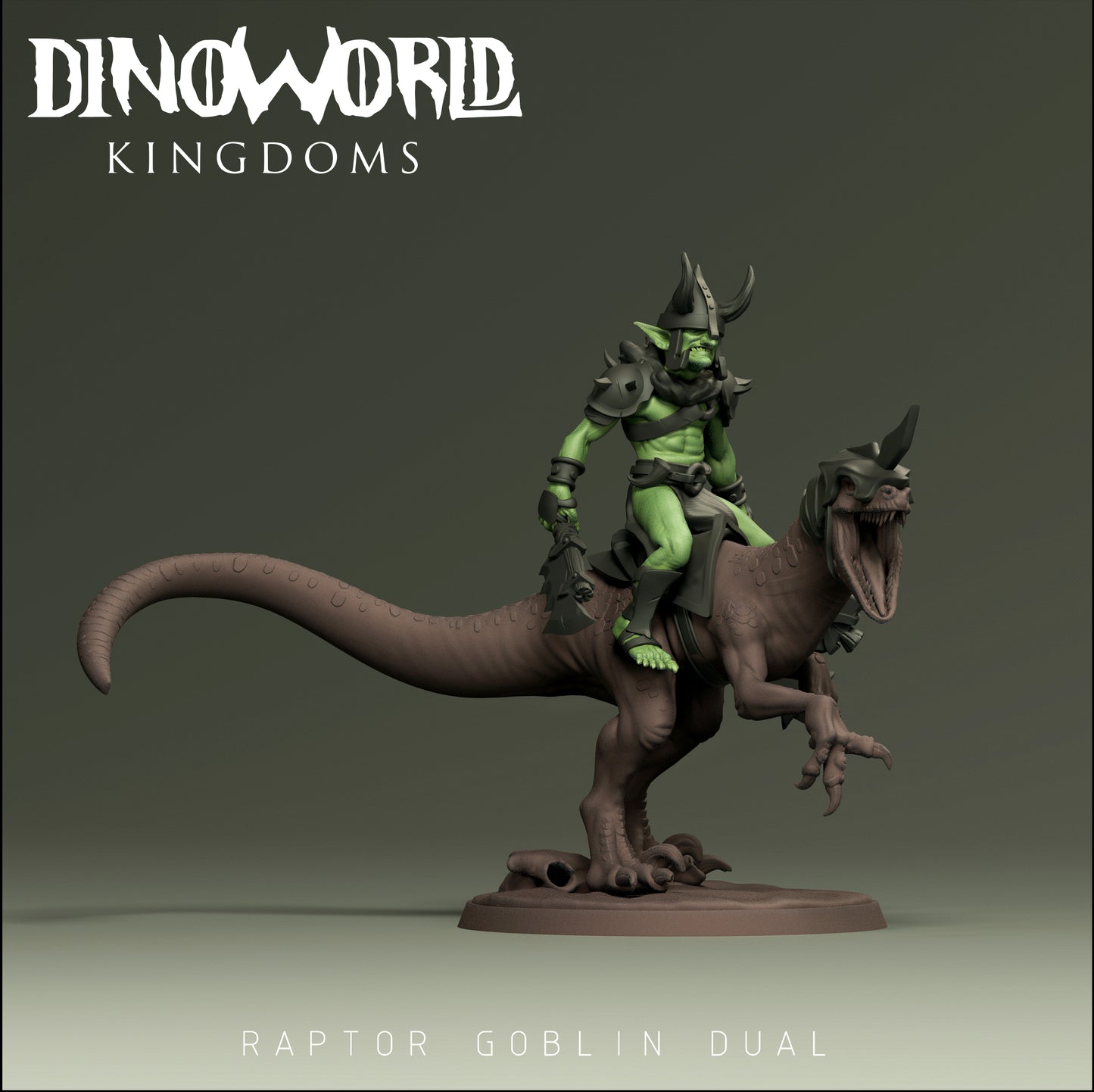 Dinoworld - Kingdoms #2 - Raptor w/Goblin Mount #2 - DnD/Pathfinder/TTRPG Figure