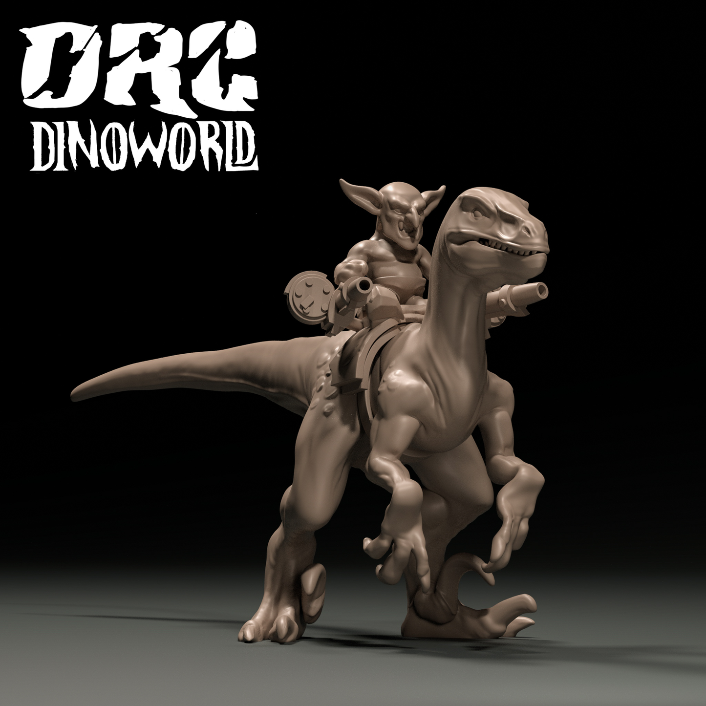 Dinoworld - Orks - Raptor w/Goblin Rider - DnD/Pathfinder/TTRPG Figure Mini