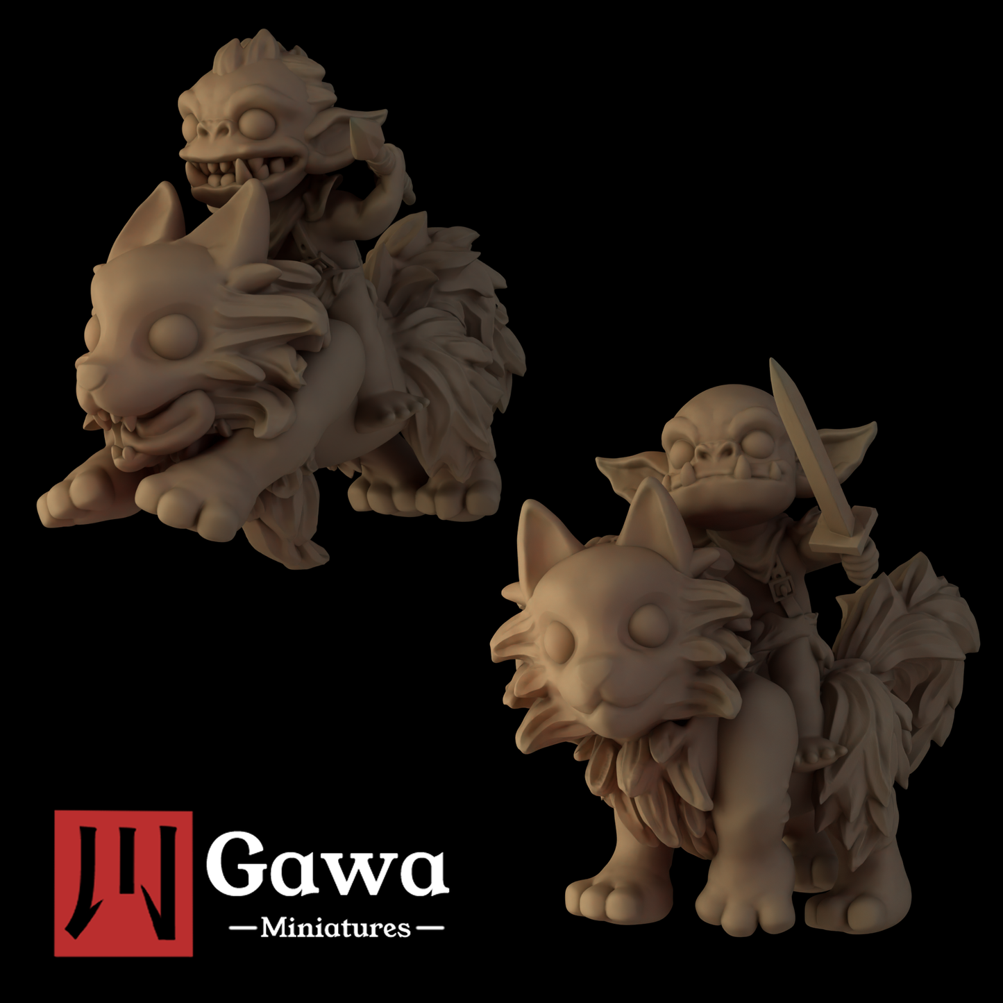 Gawa Miniatures - Adorable Goblin Wolfriders - DnD/TTRPG Figure/Miniature