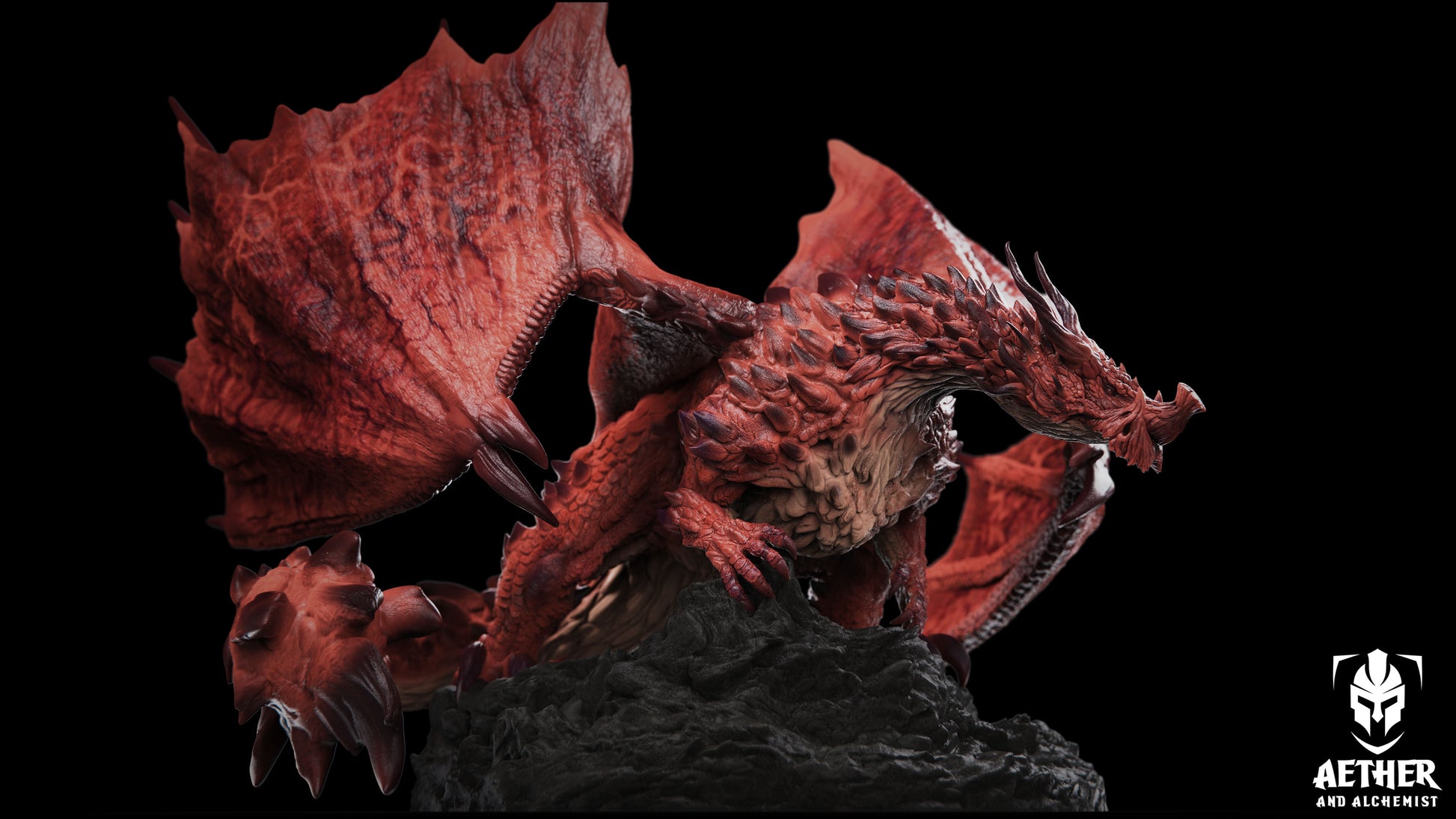 Aether & Alchemist - Ancient Magma Dragon - DnD/TTRPG Figure/Miniature - Helios3DPrinting