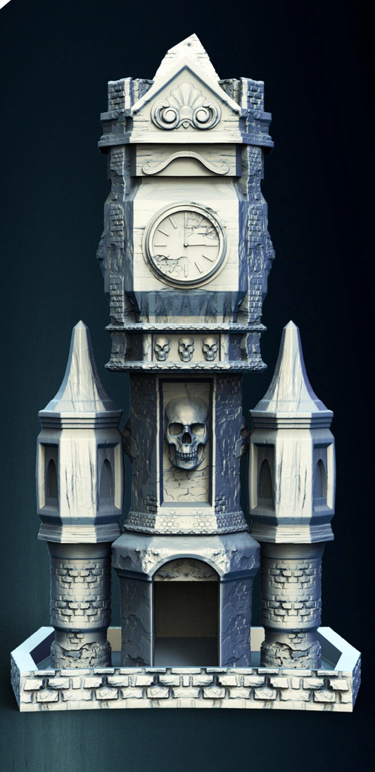 Slope3D - Skull Clock (Gothic) Dice Tower - DnD/TTRPG/Roleplaying/Wargames