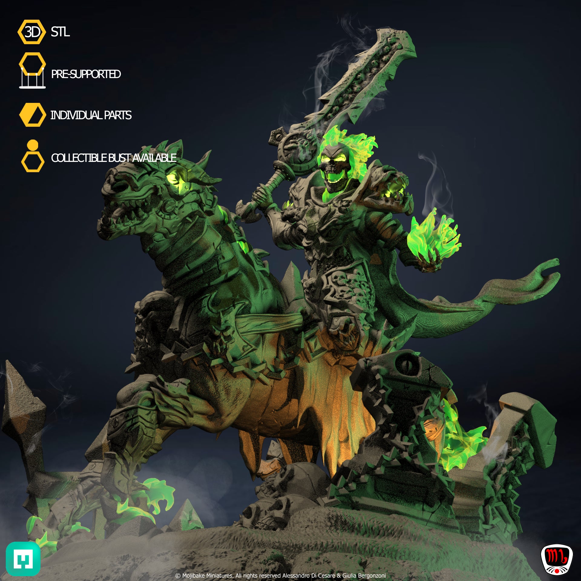 Mojibake - Hidden in the Shadows - Undead Knight - 120mm Pin Up/Figure/Model/Diorama - Helios3DPrinting