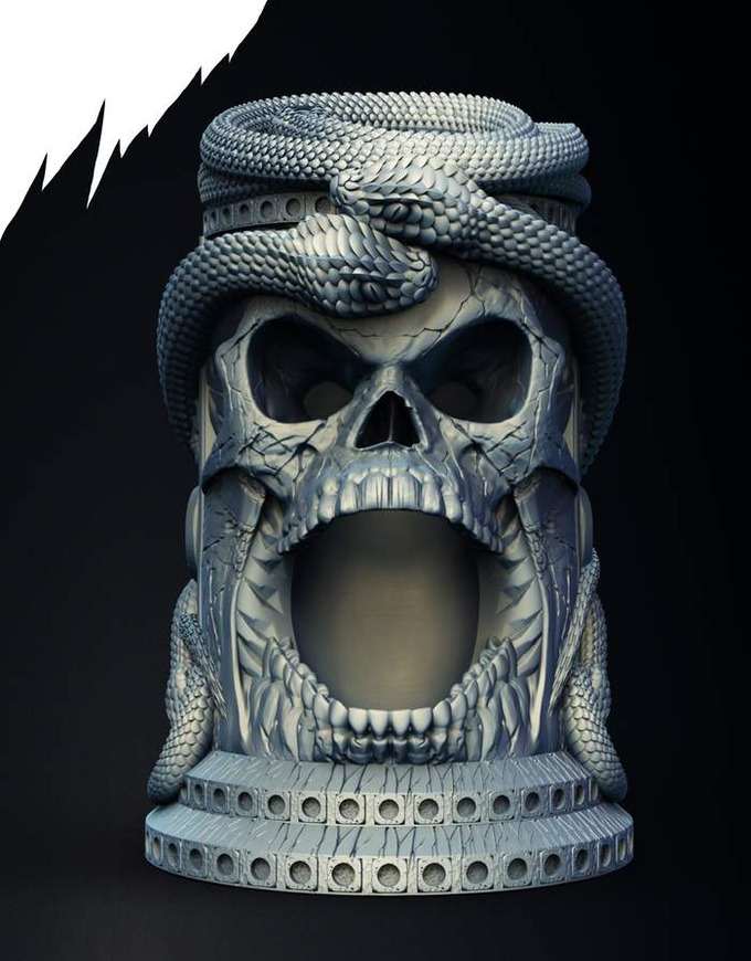 Slope3D - Ancient Skull (Snake) Dice Tower - DnD/TTRPG/Roleplaying/Wargames