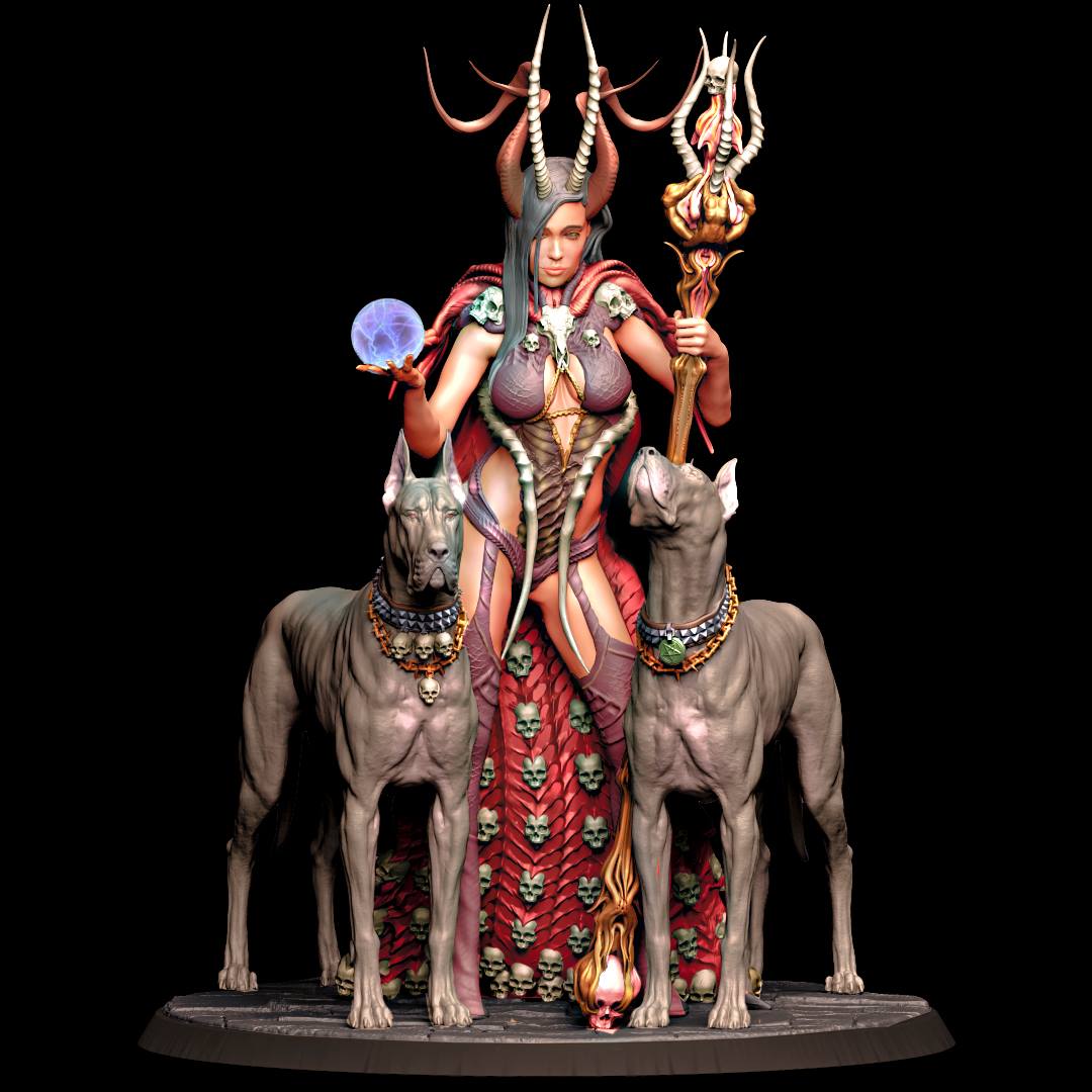 Printomancer - Astarte with Dogs - 32/75mm Pin Up/Figure/Model/Diorama