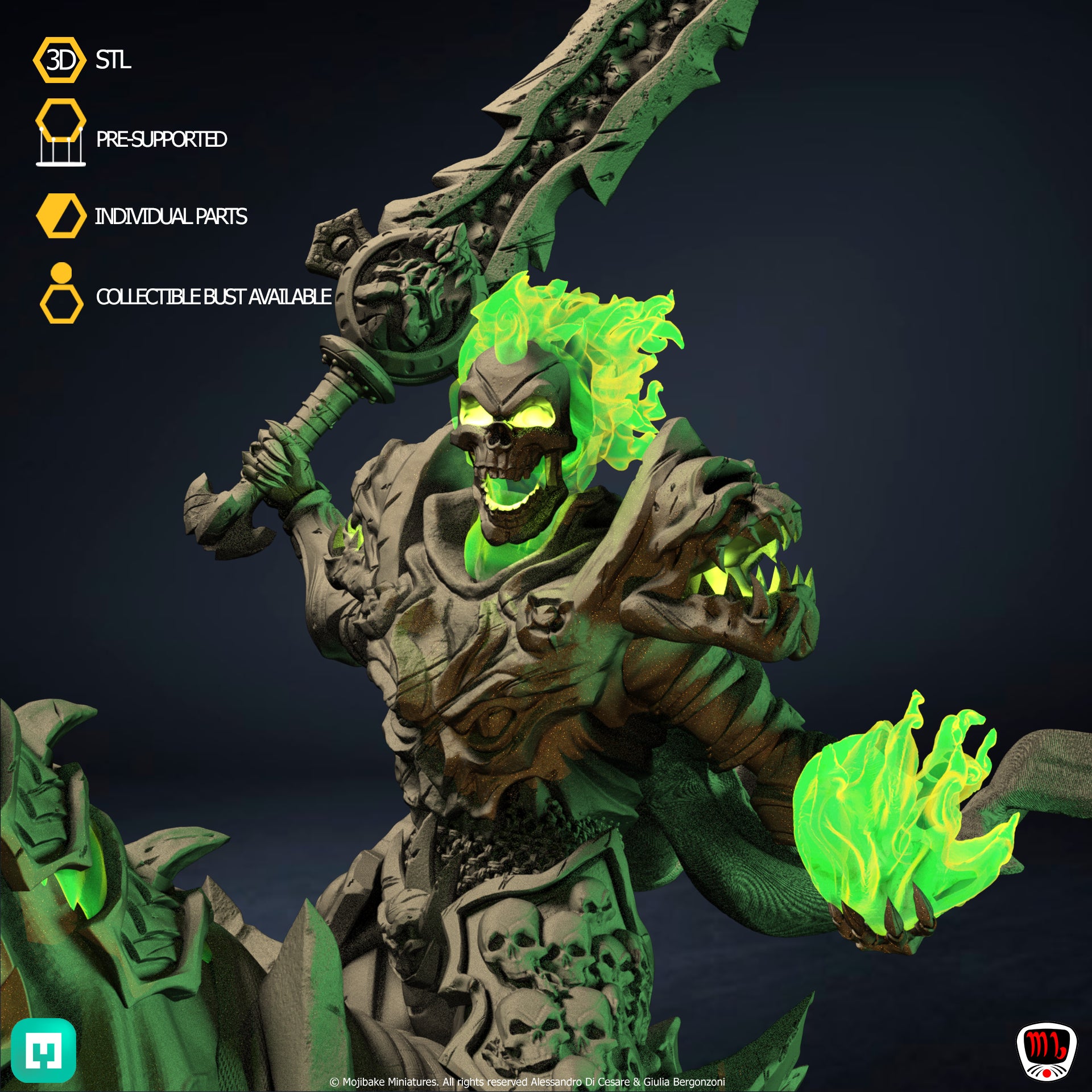 Mojibake - Hidden in the Shadows - Undead Knight - 120mm Pin Up/Figure/Model/Diorama - Helios3DPrinting