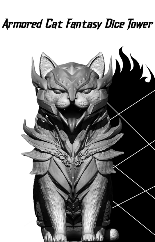Slope3D - Armoured Cat Dice Tower - DnD/TTRPG/Roleplaying/Wargames