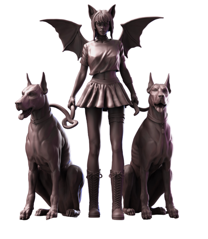 GeekInFox - Girl with Dogs - 75mm Pin Up/Figure/Model/Diorama