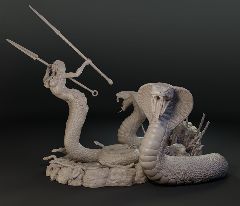 Alain Viesca - Naga (Attack) - 32/75/120mm Pin Up/Figure/Model/Diorama - Helios3DPrinting