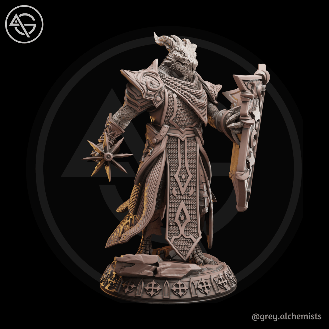 Grey Alchemists -  Dragonborn Paladin - 32mm/75mm DnD/Pathfinder/TTRPG Figure