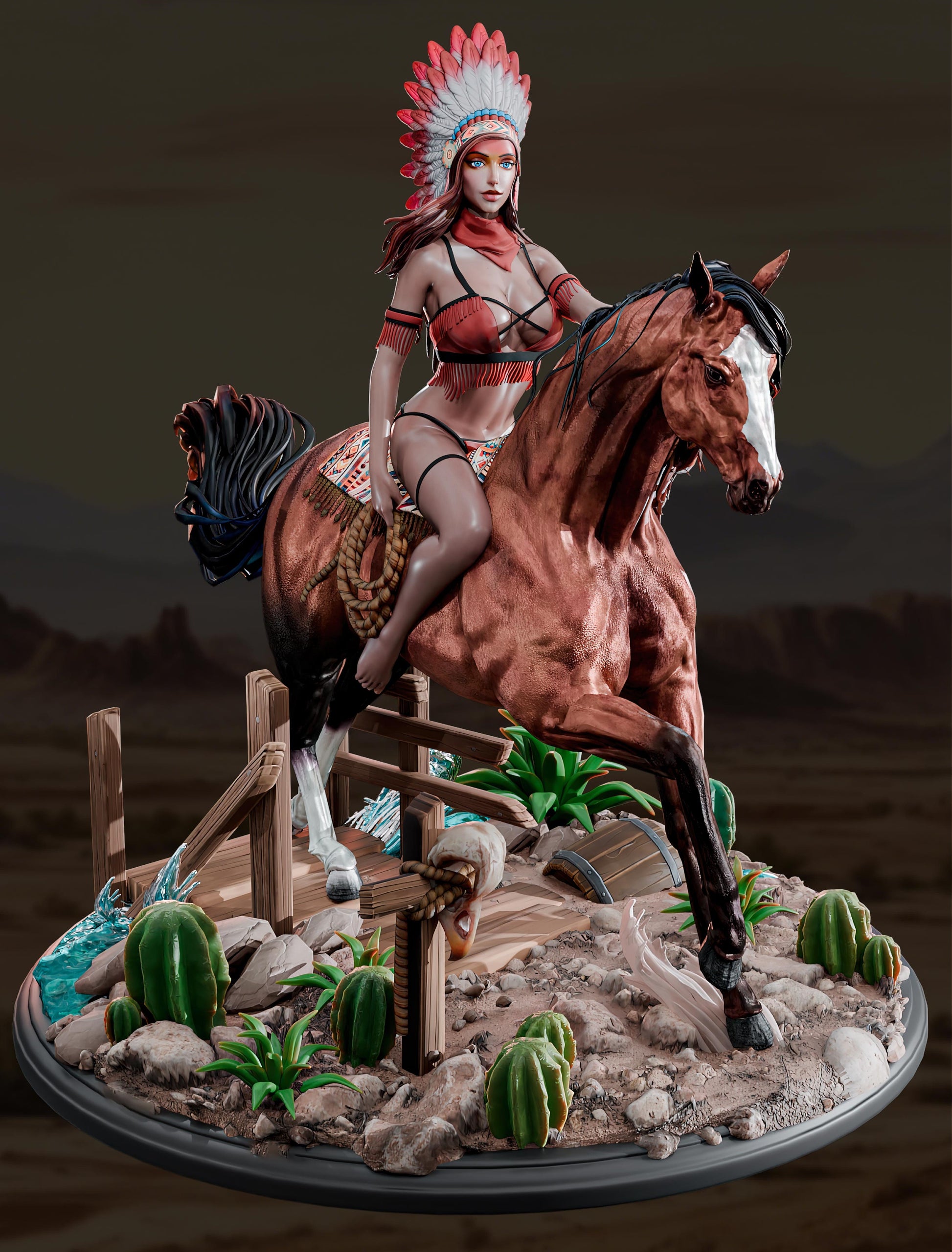 AMCM Studios - Ada Emberheart on Horseback - 32/75mm Pin Up/Figure/Model/Diorama - Helios3DPrinting
