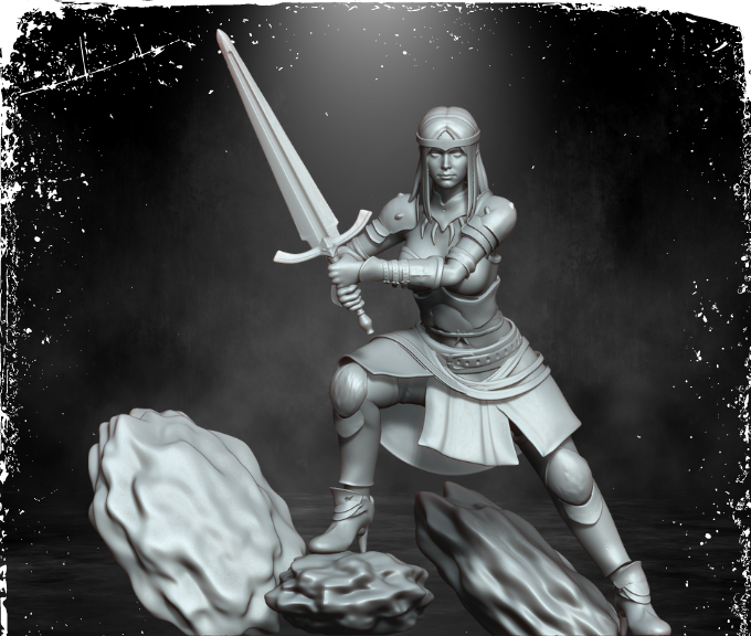 MiniQuest Forge - Female Fighter #3 - 32/75mm DnD/TTRPG Figure/Miniature