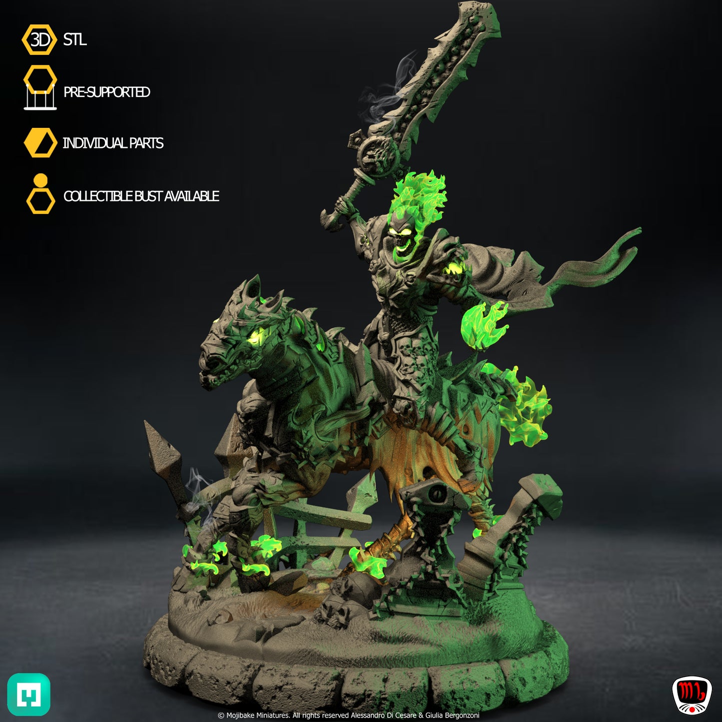 Mojibake - Hidden in the Shadows - Undead Knight - 120mm Pin Up/Figure/Model/Diorama - Helios3DPrinting