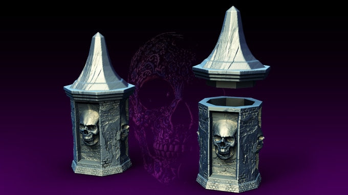 Slope3D - Skull Clock Dice Box/Case - DnD/TTRPG/Roleplaying/Wargames