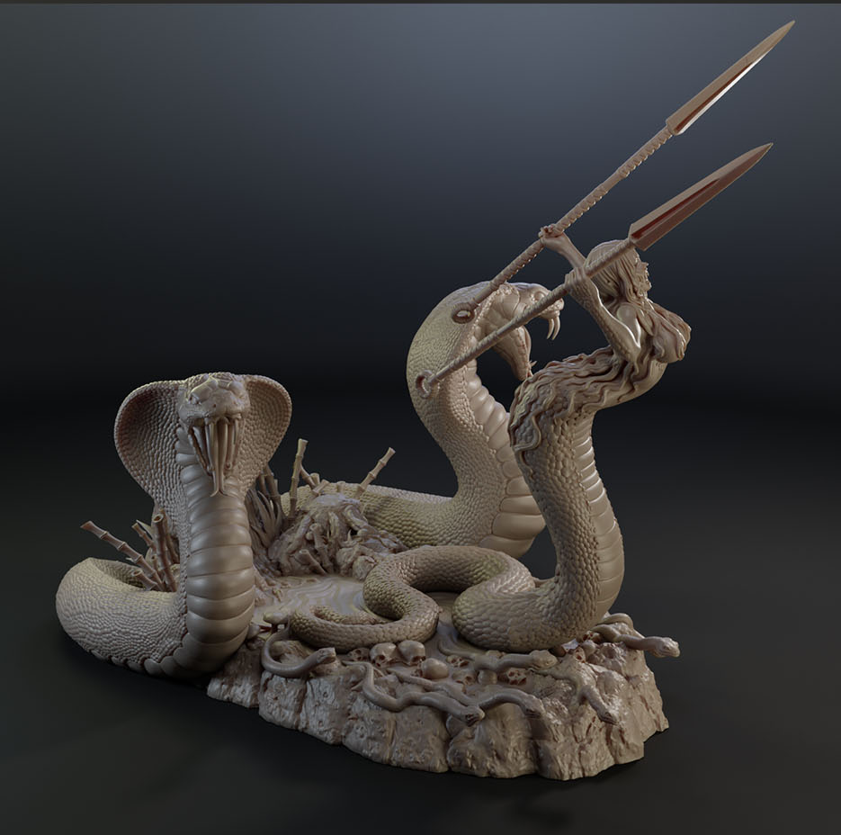 Alain Viesca - Naga (Attack) - 32/75/120mm Pin Up/Figure/Model/Diorama - Helios3DPrinting