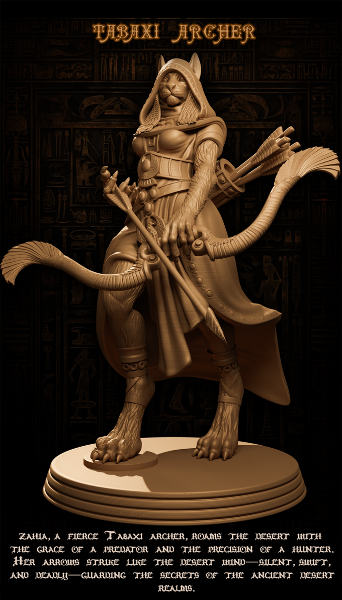 Jugglers Miniatures - Egyptians - Tabaxi Archer - 75mm Pin Up/Figure/Model/Diorama