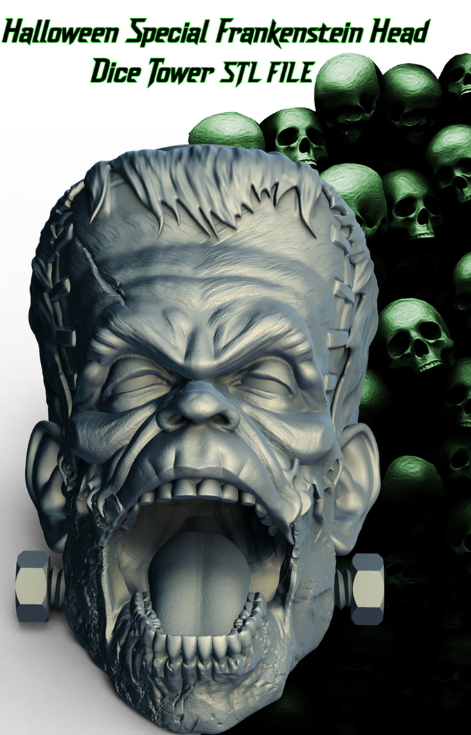 Slope3D - Frankenstein Head Dice Tower - DnD/TTRPG/Roleplaying/Wargames