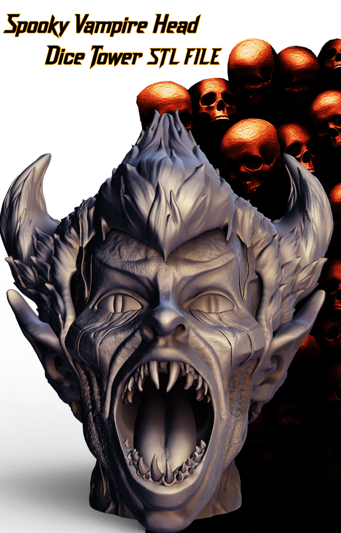 Slope3D - Vampire Head Dice Tower - DnD/TTRPG/Roleplaying/Wargames