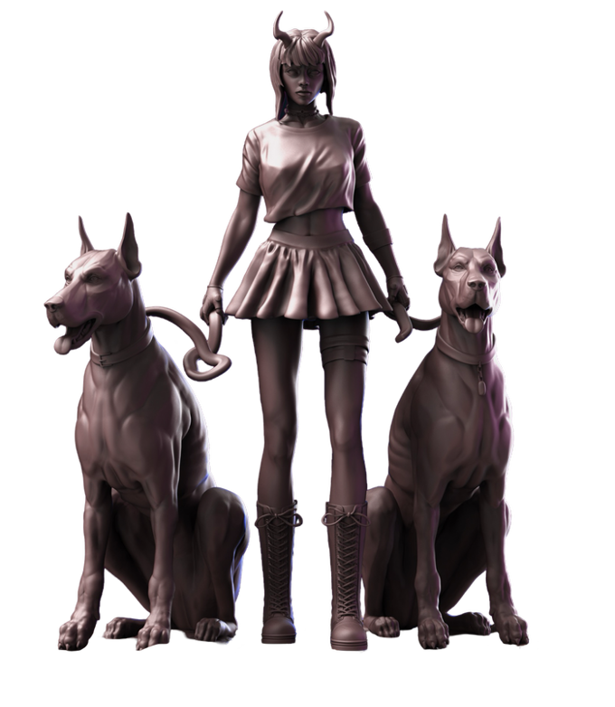 GeekInFox - Girl with Dogs - 75mm Pin Up/Figure/Model/Diorama