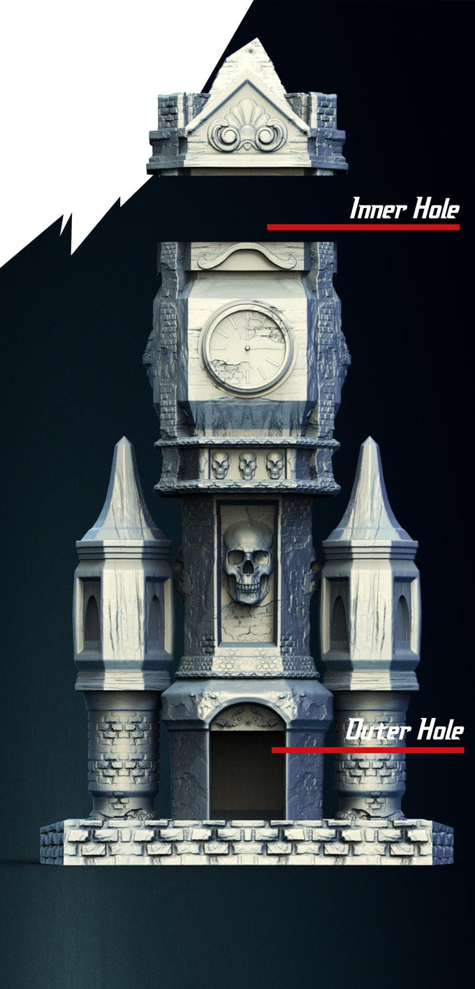 Slope3D - Skull Clock (Gothic) Dice Tower - DnD/TTRPG/Roleplaying/Wargames