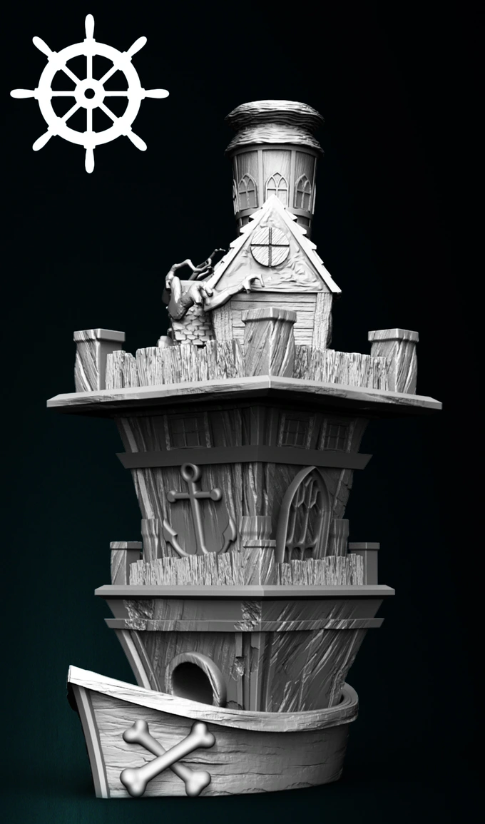 Slope3D - Pirate Ship (Hut) Dice Tower - DnD/TTRPG/Roleplaying/Wargames