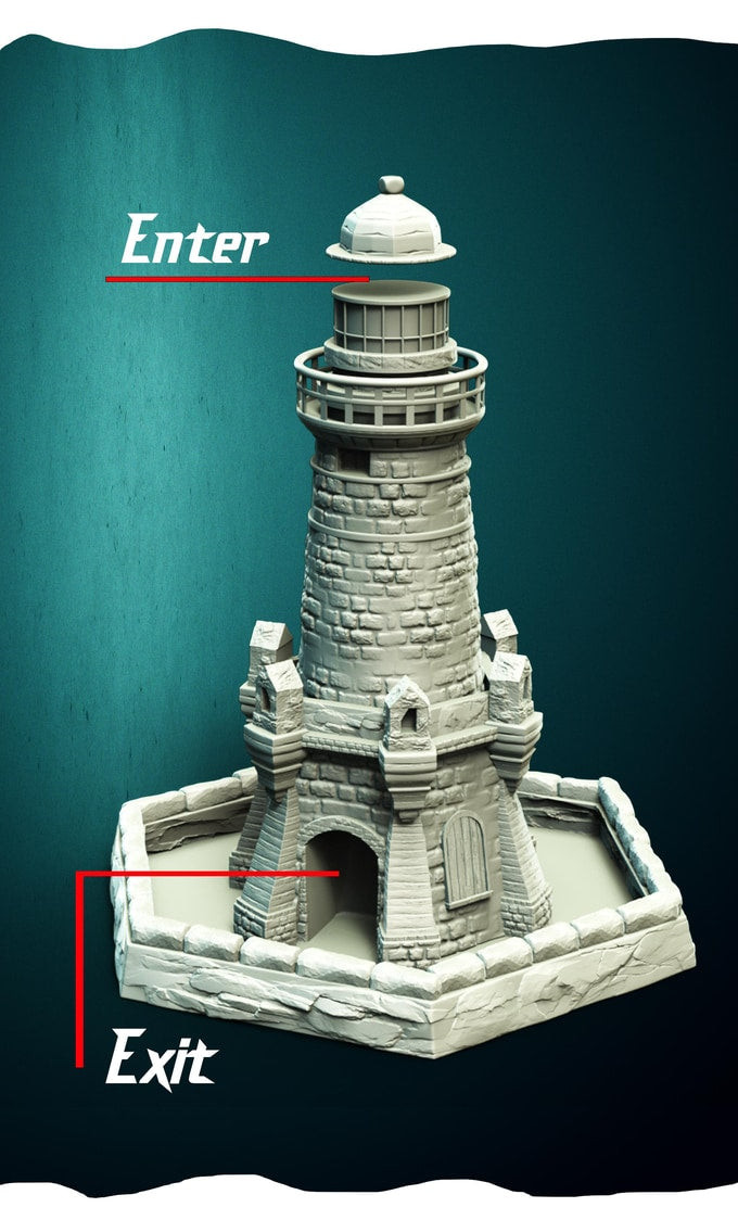 Slope3D - Lighthouse (Stone) Dice Tower - DnD/TTRPG/Roleplaying/Wargames