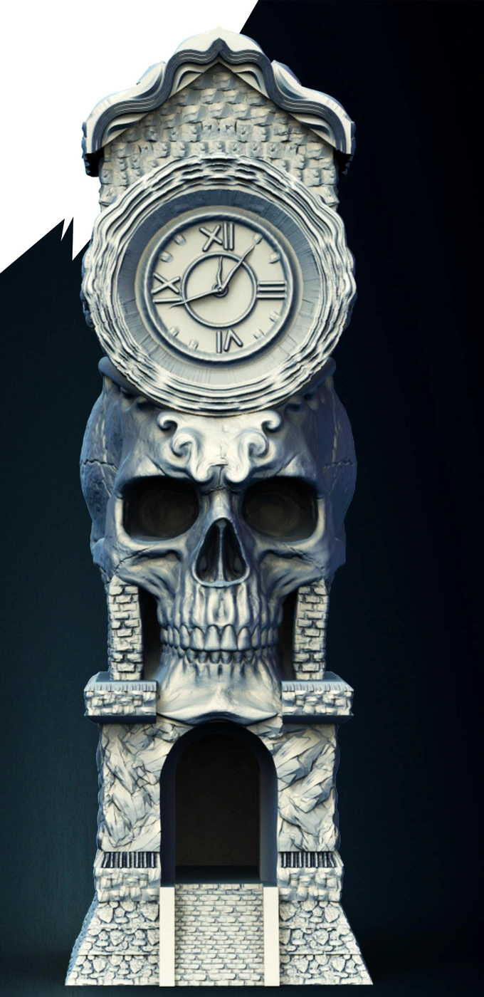 Slope3D - Skull Clock (Demon) Dice Tower - DnD/TTRPG/Roleplaying/Wargames