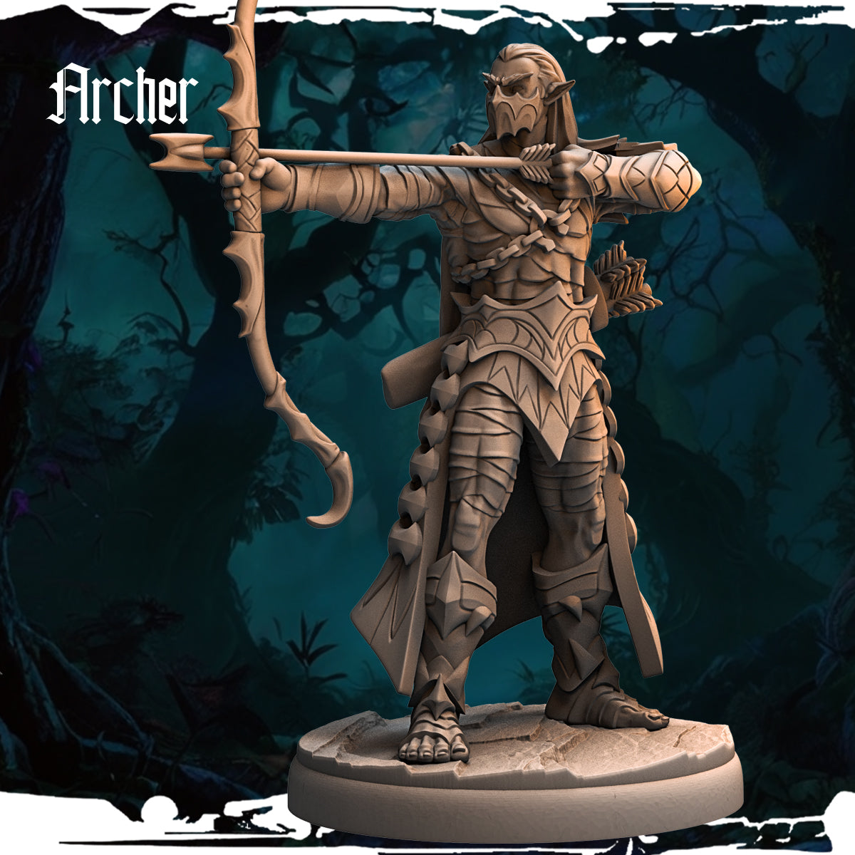 Monolith Arts - Dark Elves - Archer - DnD/TTRPG Figure/Miniature