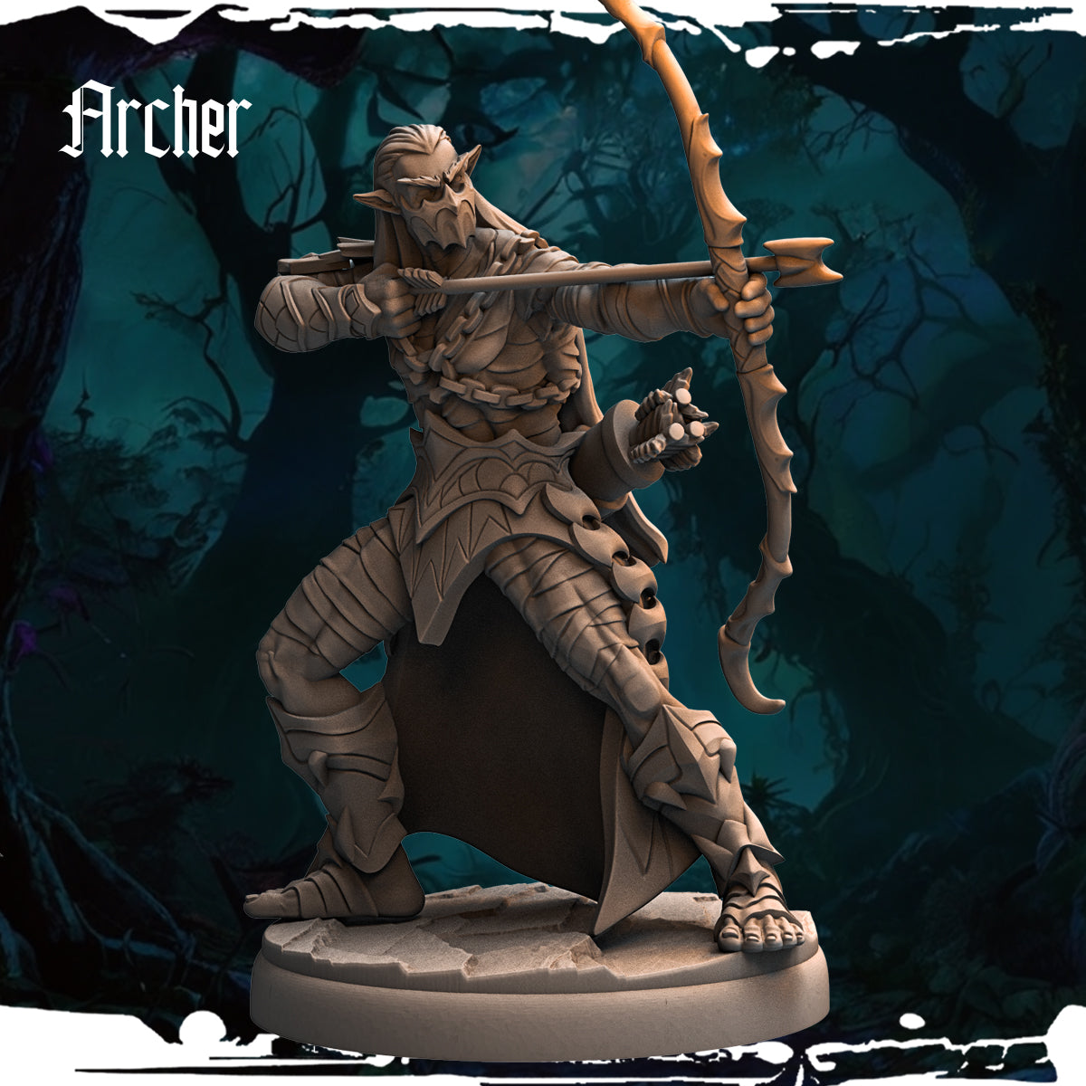 Monolith Arts - Dark Elves - Archer - DnD/TTRPG Figure/Miniature