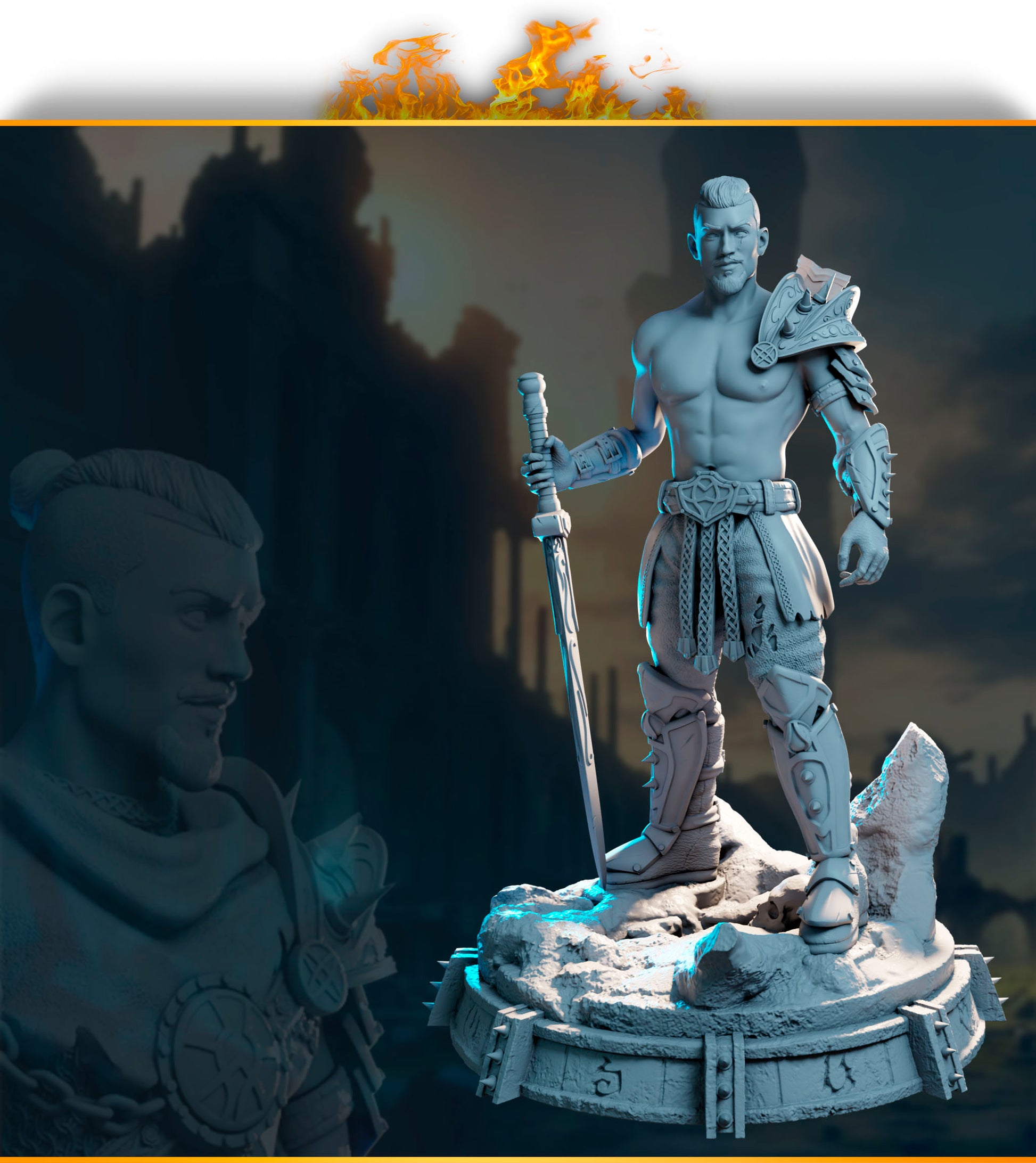 Underworld Miniatures - Guardians of Destiny - Baelor - 32/75/120mm Pin Up/Figure/Model/Diorama - Helios3DPrinting