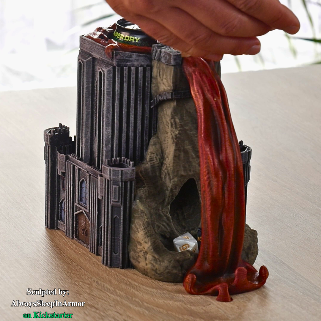 Always Sleep in Armor - Infernal Thirst Can & Snack Dice Towers - DnD/TTRPG - Helios3DPrinting