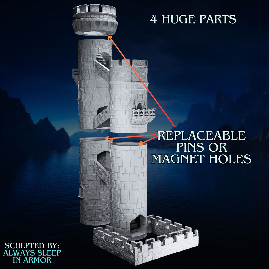 Always Sleep in Armor - Castle Dice Tower - DnD/TTRPG/Roleplaying/Wargames - Helios3DPrinting