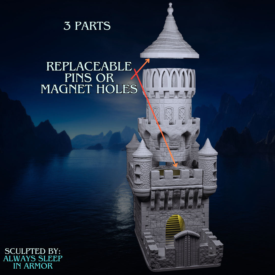 Always Sleep in Armor - Cathedral Dice Tower - DnD/TTRPG/Roleplaying/Wargames - Helios3DPrinting