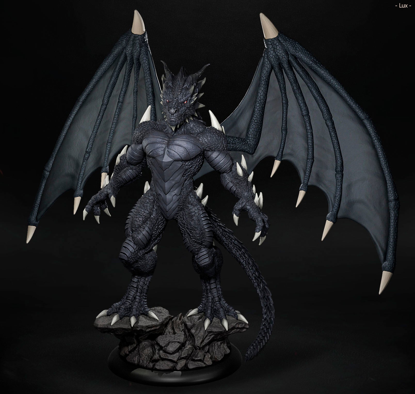 Amra 3D Art - Dark Dragon Family - Male - 80mm Pin Up/Figure/Model/Diorama - Helios3DPrinting