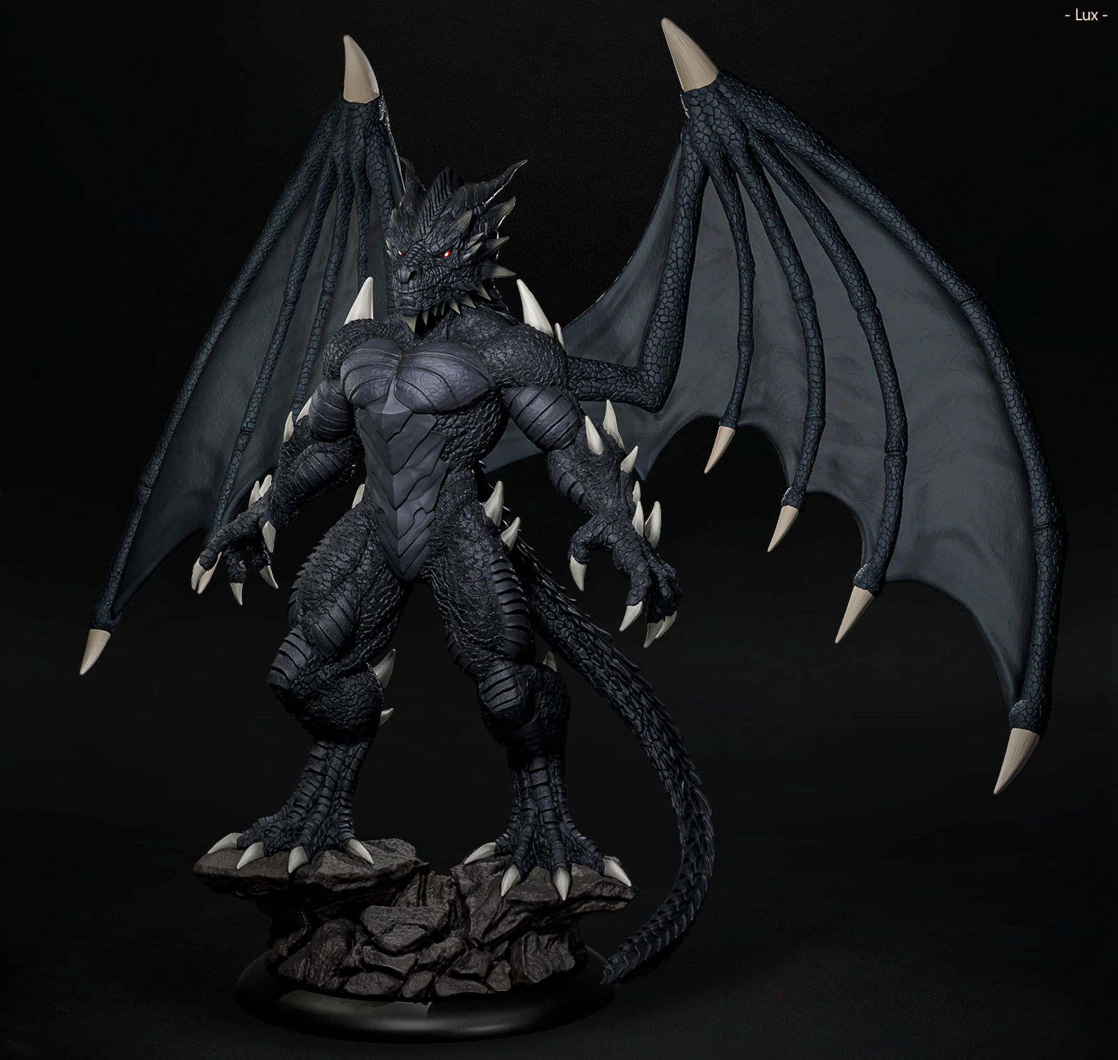 Amra 3D Art - Dark Dragon Family - Male - 80mm Pin Up/Figure/Model/Diorama - Helios3DPrinting
