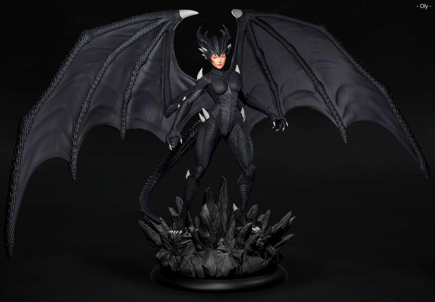 Amra 3D Art - Dark Dragon Family - Female - 80mm Pin Up/Figure/Model/Diorama - Helios3DPrinting