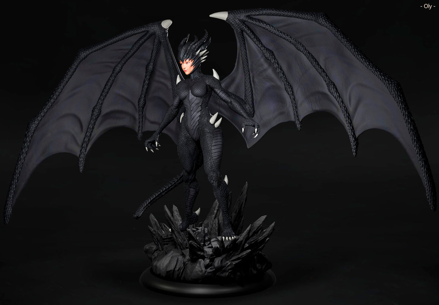 Amra 3D Art - Dark Dragon Family - Female - 80mm Pin Up/Figure/Model/Diorama - Helios3DPrinting