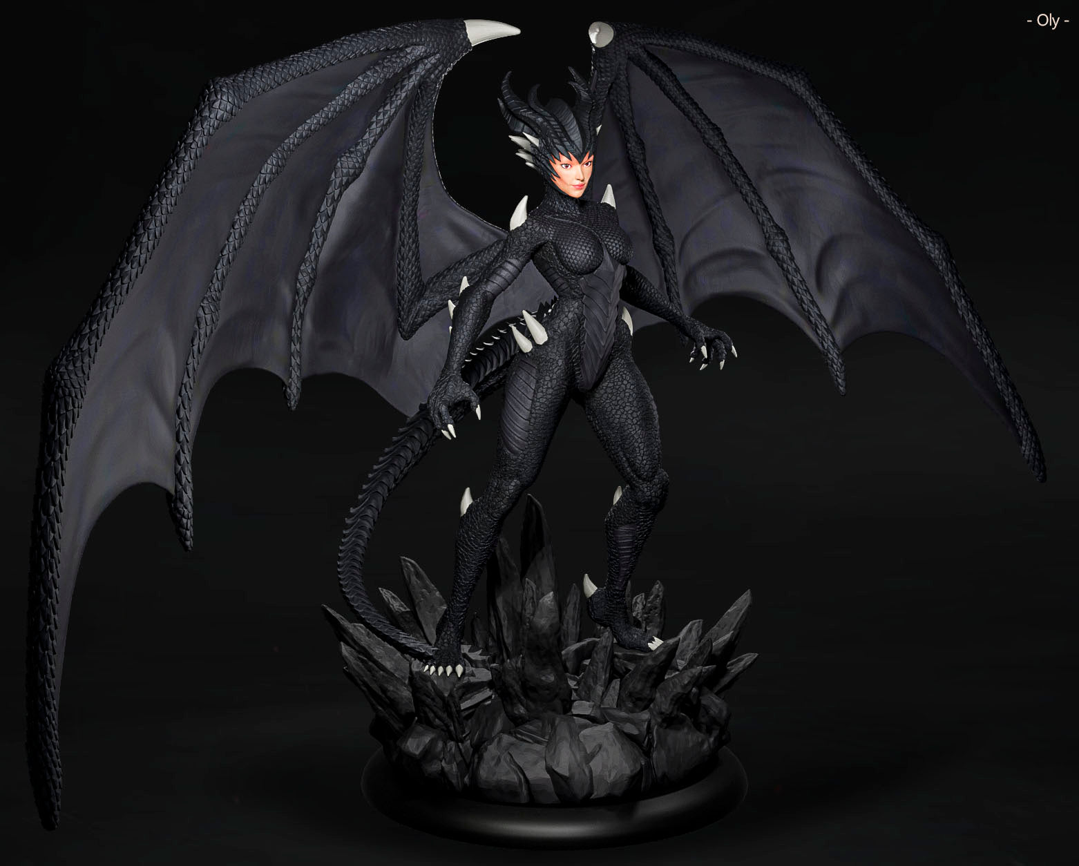 Amra 3D Art - Dark Dragon Family - Female - 80mm Pin Up/Figure/Model/Diorama - Helios3DPrinting