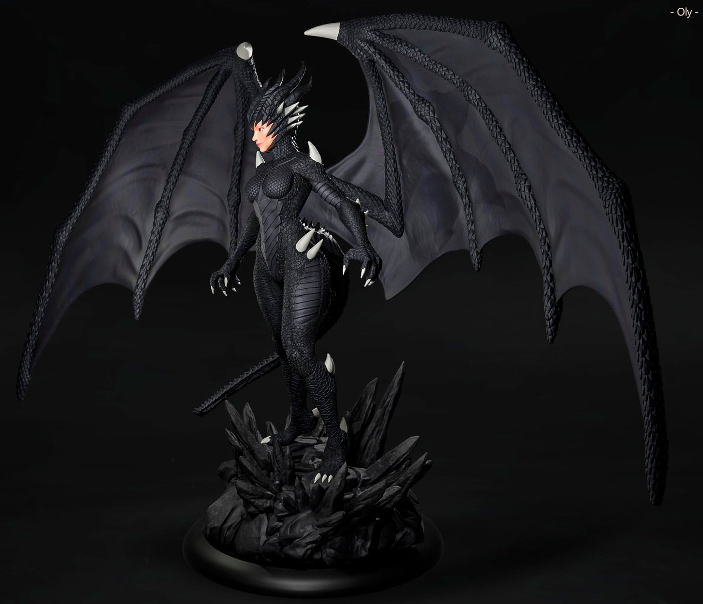 Amra 3D Art - Dark Dragon Family - Female - 80mm Pin Up/Figure/Model/Diorama - Helios3DPrinting