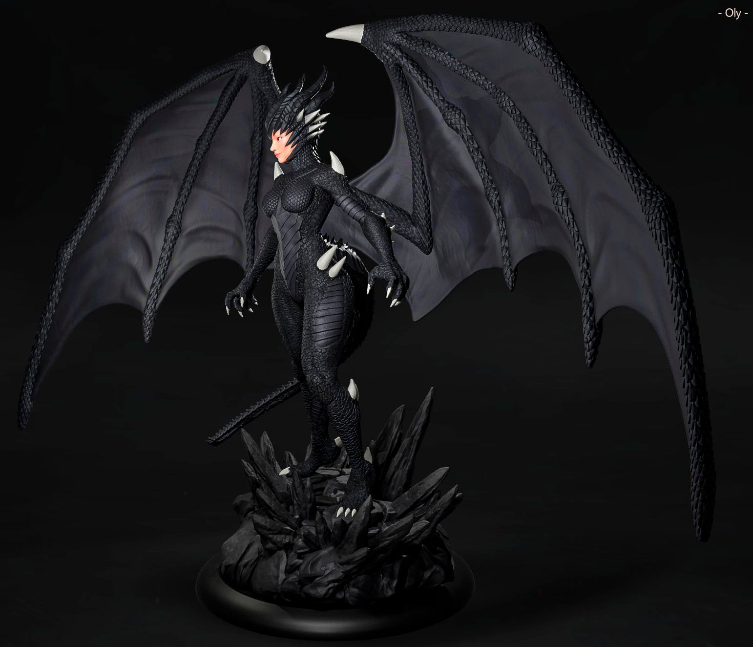 Amra 3D Art - Dark Dragon Family - Female - 80mm Pin Up/Figure/Model/Diorama - Helios3DPrinting